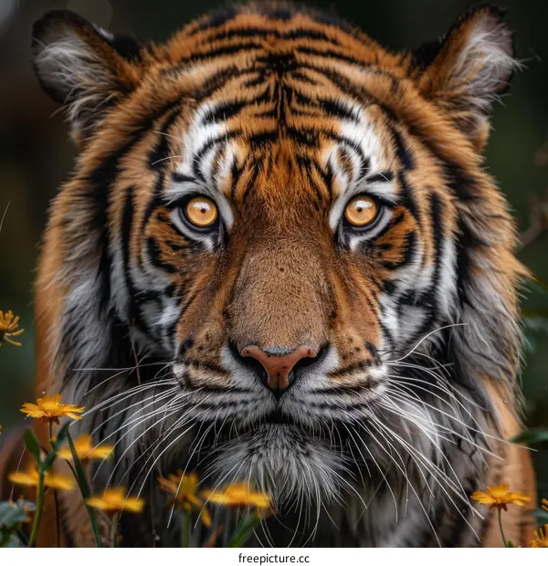 Close-up Portrait of a Tiger with Striking Yellow Eyes