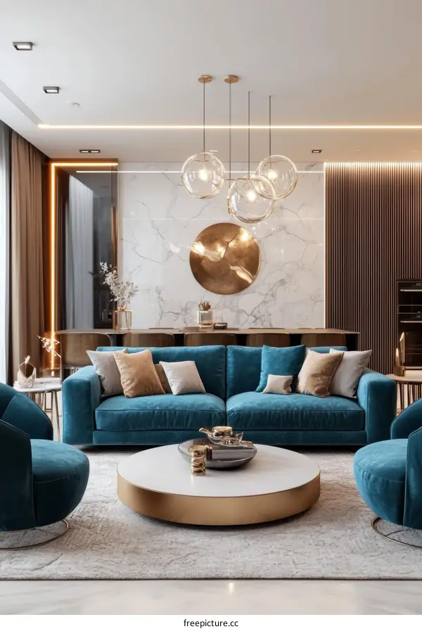 Modern Teal Living Room Interior Design