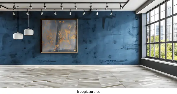 Minimalist Interior Design With Abstract Art and Herringbone Floor