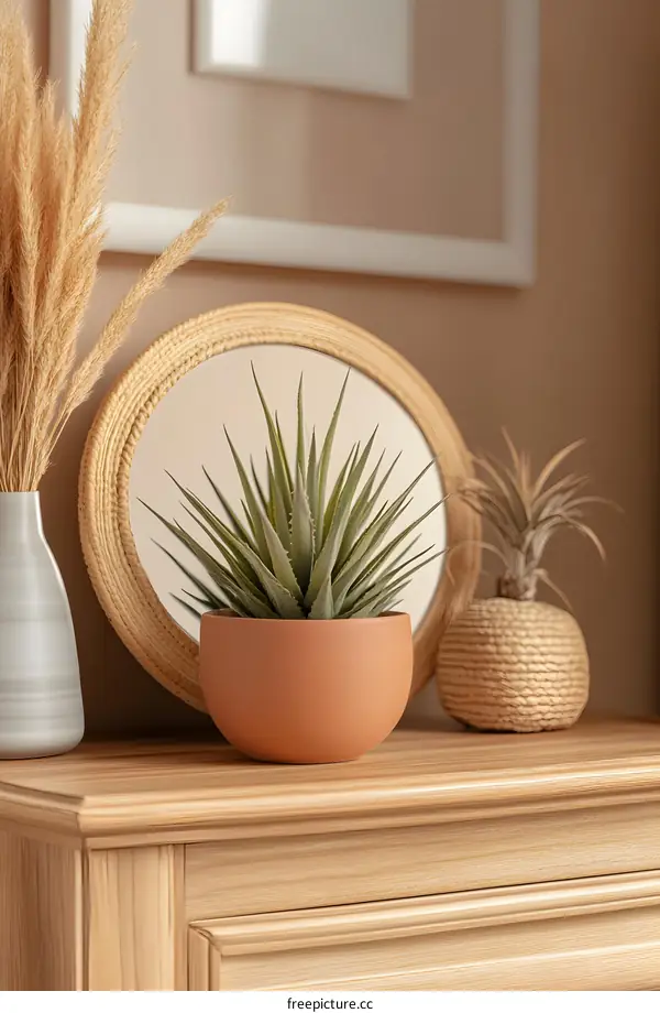 Closeup Of A Potted Plant On A Wooden Table