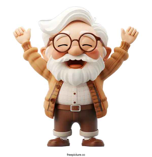 [Transparent Background PNG]Cheerful grandpa cartoon character