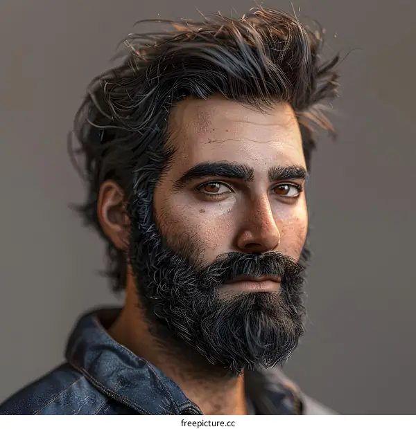 Portrait of a Man with a Beard and a Denim Jacket