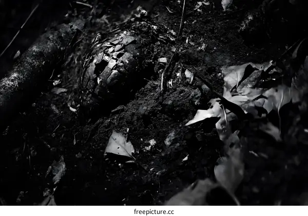 Black and White Photo of a Broken Egg Shell on the Ground