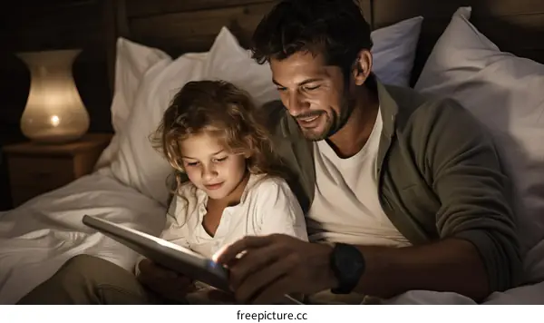 Father and daughter reading a bedtime story
