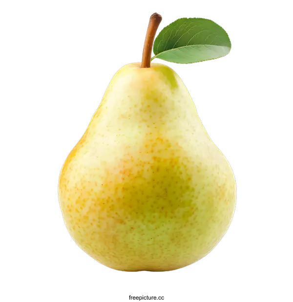 [Transparent Background PNG]Single Yellow Pear With Green Leaf Isolated On White Background