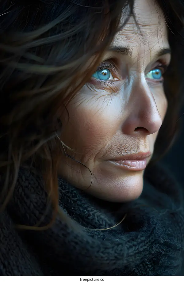 Portrait of a middle-aged woman with blue eyes