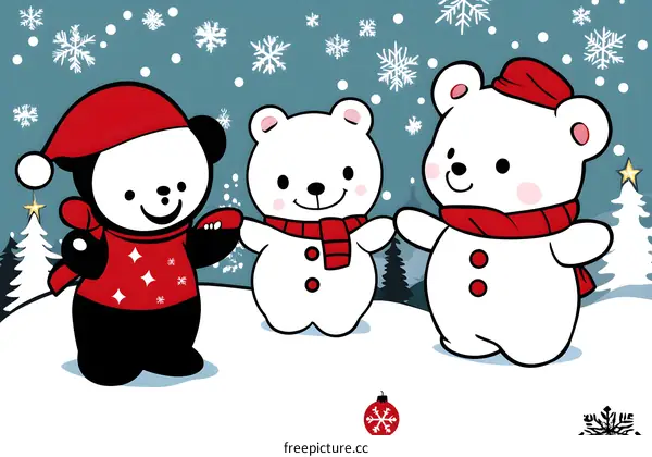Cute Cartoon Christmas Bear and Panda Illustration