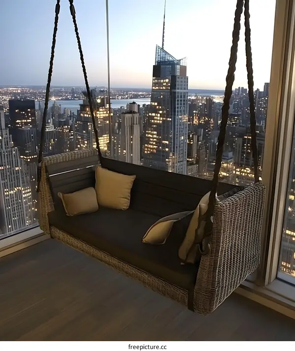 Modern Swing Sofa with City Skyline View