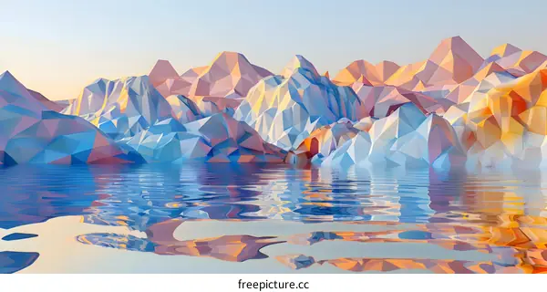 Low Poly Mountain Landscape with Water Reflection