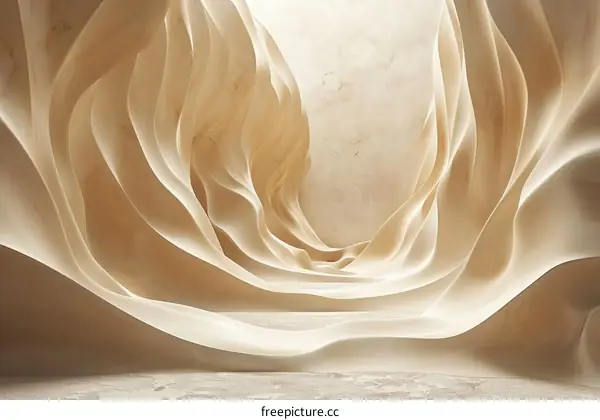 Abstract 3D rendering of a curved room with a glowing center