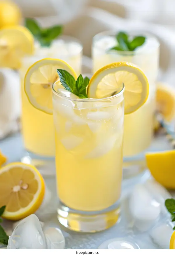 Refreshing Lemonade with Lemon Slices and Mint Leaves