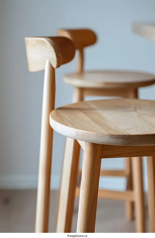 Three wooden chairs in a row