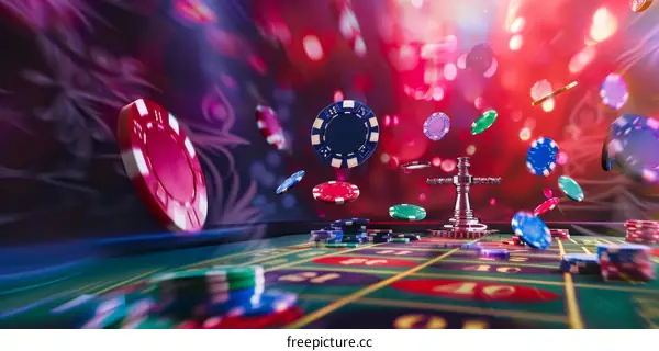 Roulette Table with Flying Casino Chips