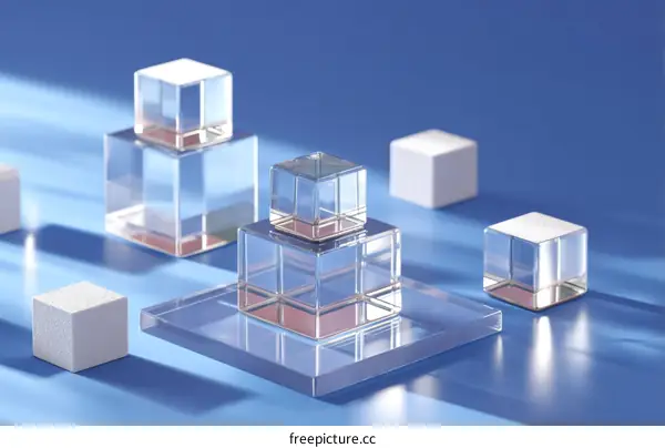 Transparent Geometric Cubes on a Light Blue Background