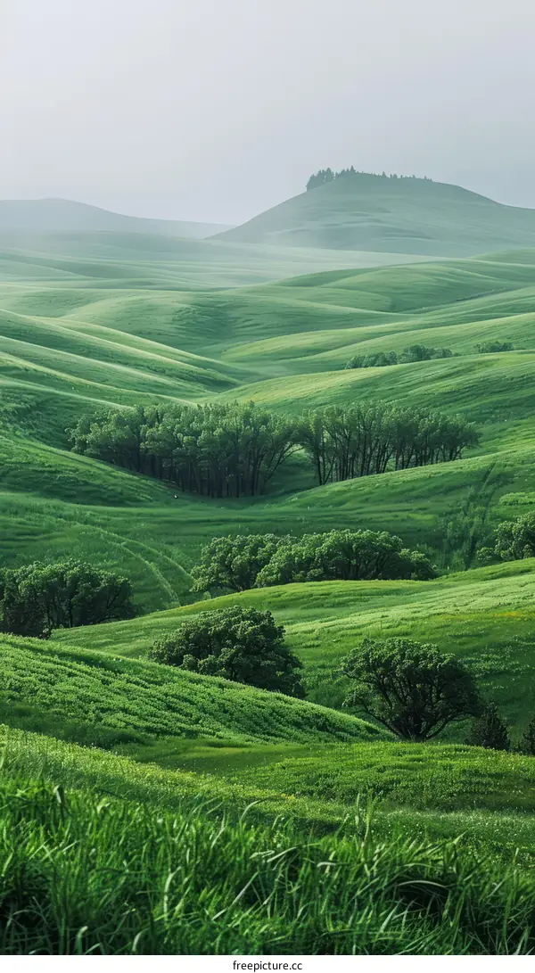 Rolling Green Hills with Trees in the Valley