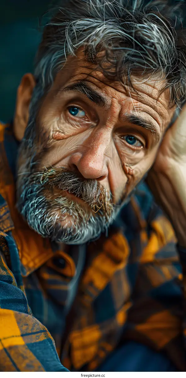 Portrait of an old man with white beard and blue eyes
