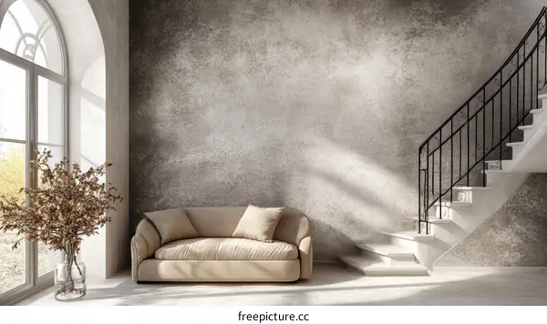 Modern Beige Interior with Spiral Staircase