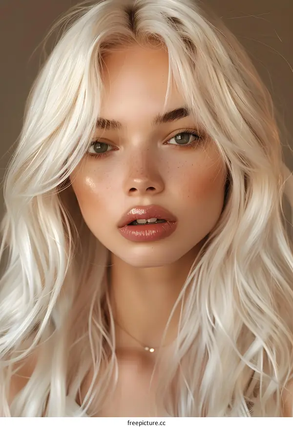 Portrait of a beautiful blonde woman with freckles