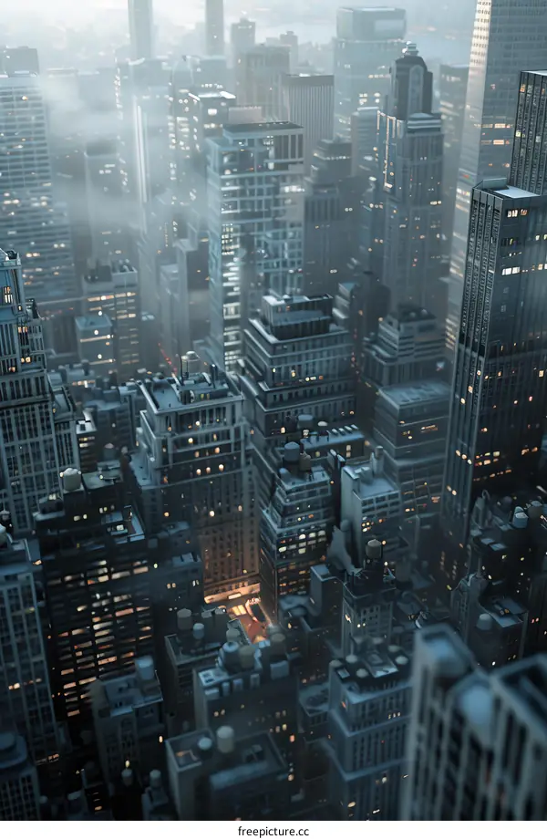 Cityscape Aerial View of a Misty Metropolis