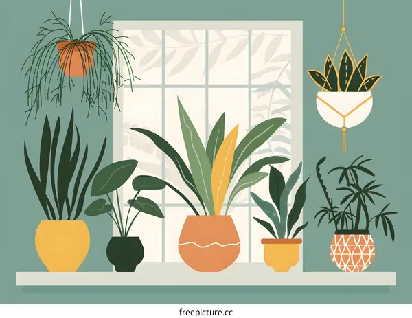 Window Sill With Plants Illustration