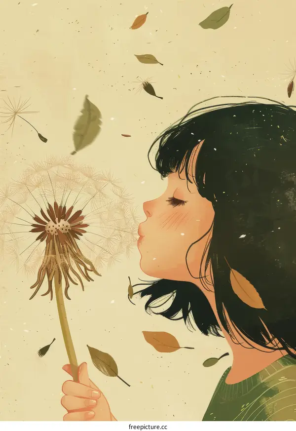 A girl blowing a dandelion
