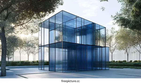Modern Glass Structure with Blue Tinted Glass