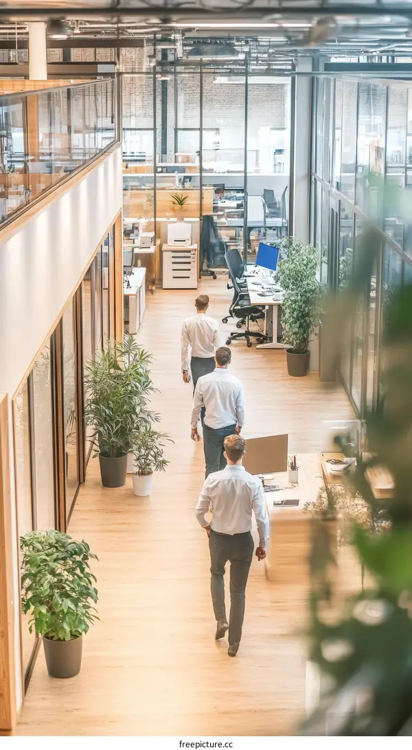 Modern Office Interior with Business People Walking