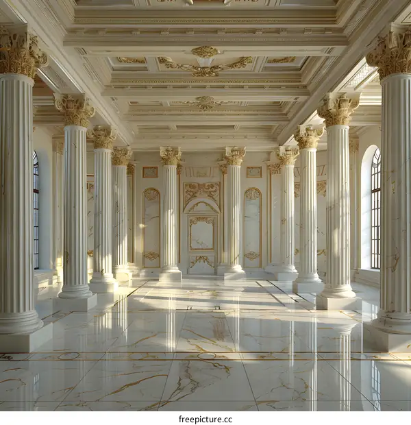 ornate ballroom with marble columns