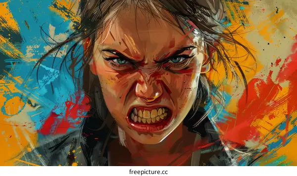 Angry Female Character Illustration in Abstract Style