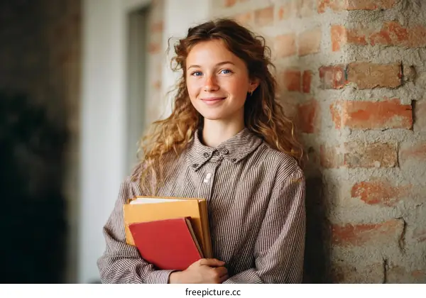 Smiling Caucasian Student with Books