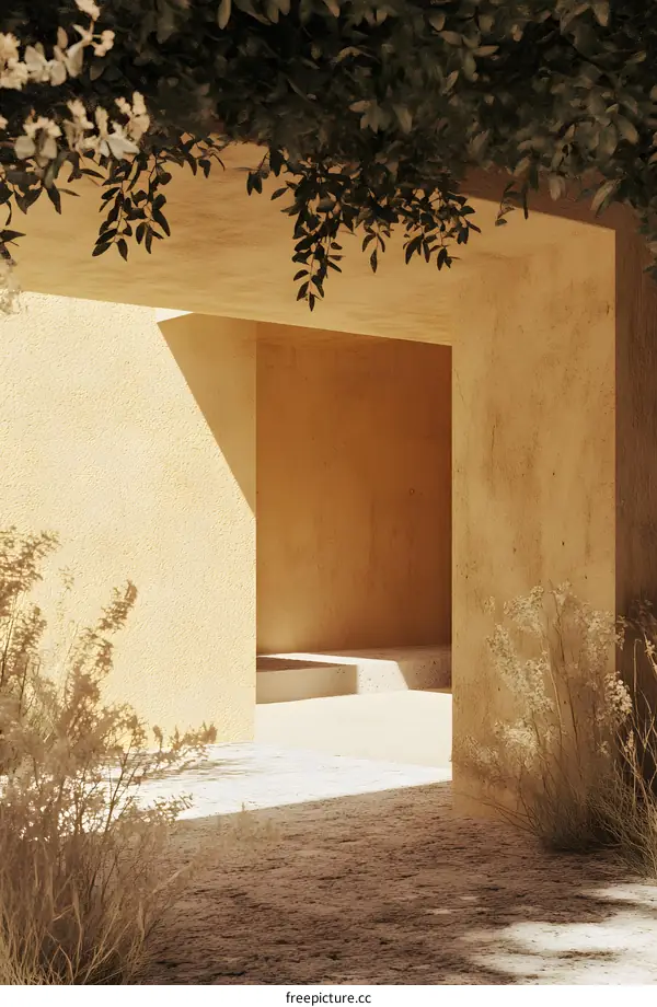 Minimalist Architecture with Beige Walls and Sunbeams