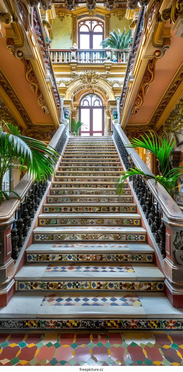 Grand Staircase with Intricate Tilework