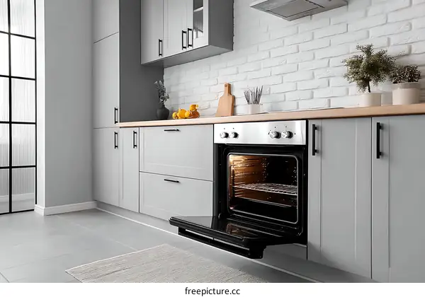 Modern Gray Kitchen with Open Oven