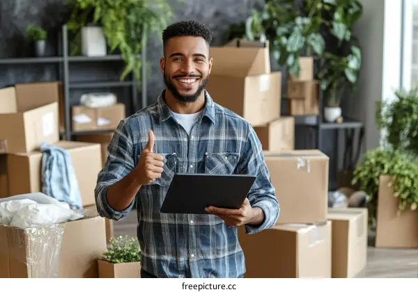 African American Man Showing Thumbs Up During Relocation