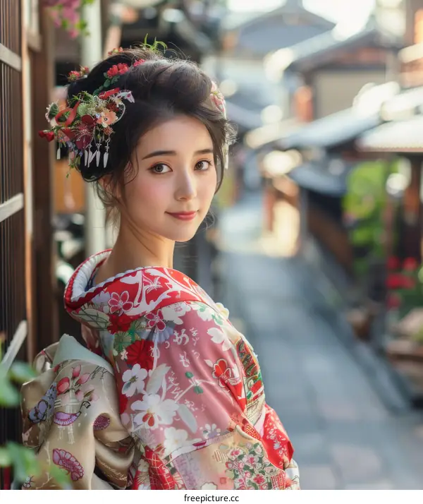 Alluring Geisha in Traditional Japanese Kimono