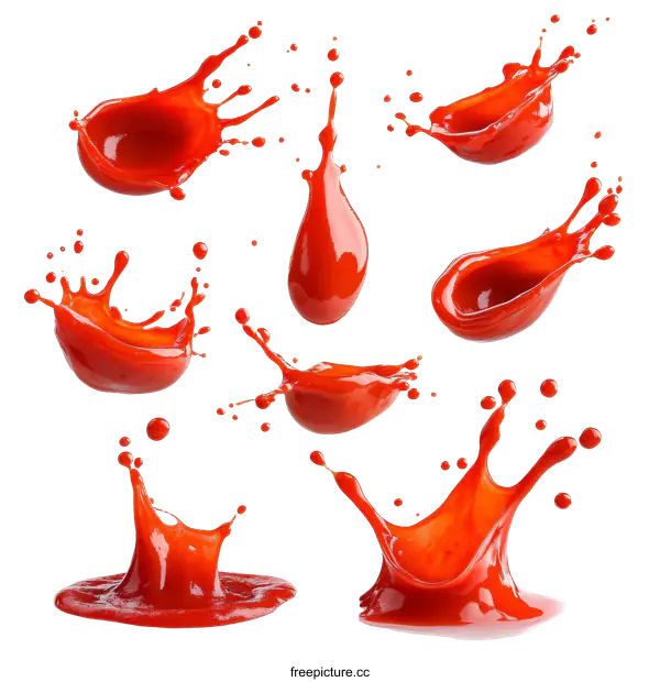 [Transparent Background PNG]Red Tomato Ketchup Splash Collection