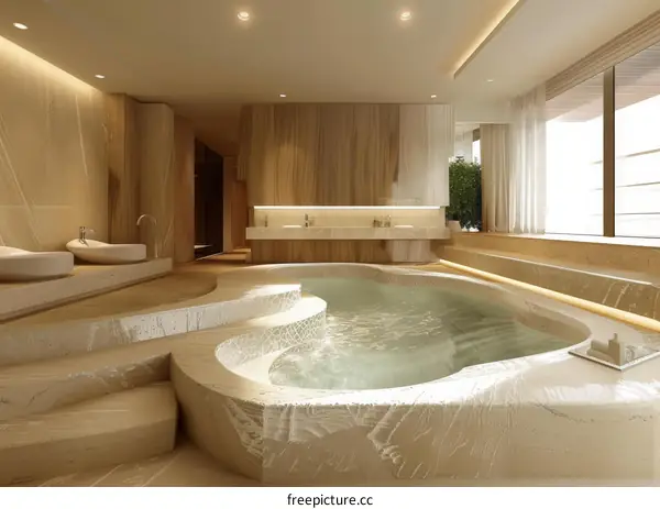 Modern Spa Hot Tub Interior Design Illustration