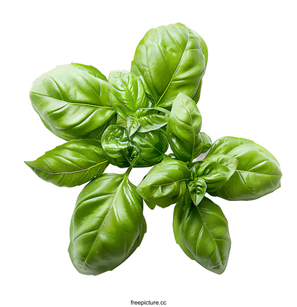 [Transparent Background PNG]Fresh Green Basil Leaves on White Background