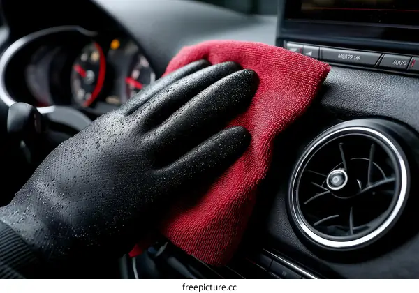 Car Interior Cleaning with Red Cloth