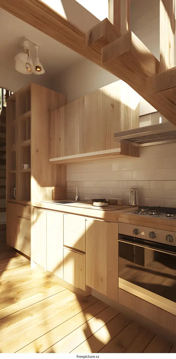 Modern Kitchen Interior Design with Wooden Cabinets and Natural Light