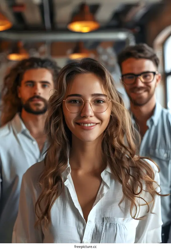portrait of three young professionals smiling at the camera