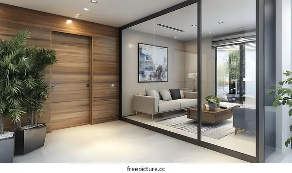 Modern Interior Design with Mirrored Partition