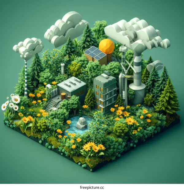 isometric illustration of a green factory