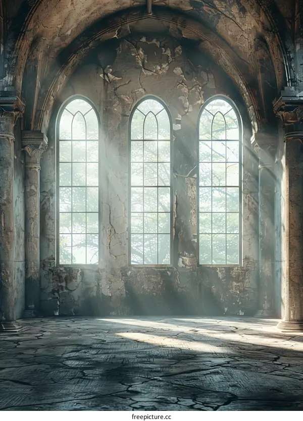 Sunlight Streaming Through Ruined Church Windows