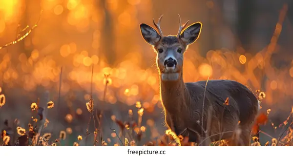 A soldeer standing in a field of wheat during sunset