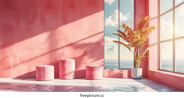 Minimalist Interior Design with Pink Wall and Window View
