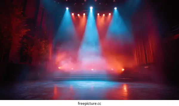 Empty Stage with Colorful Spotlight