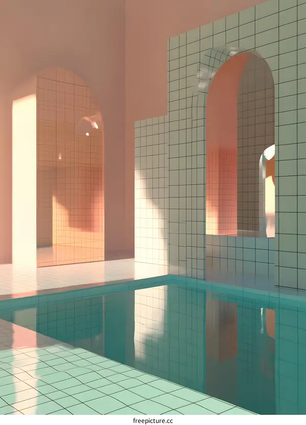Minimalist Geometric Swimming Pool With Archways