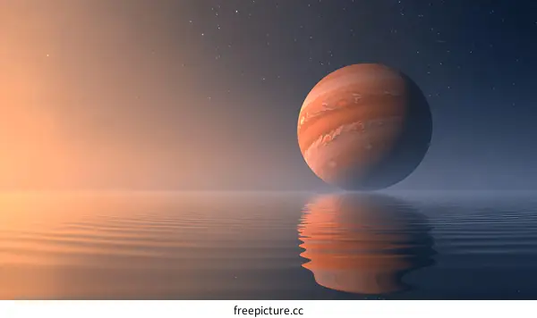 Jupiter Planet Above Calm Water at Sunrise