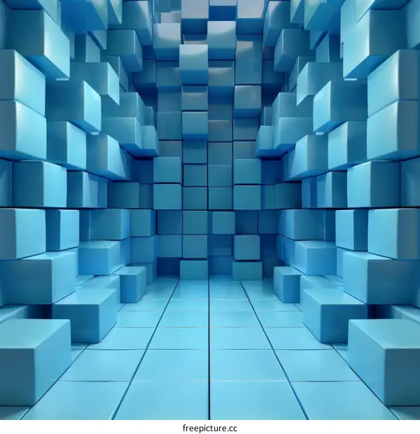 Blue 3D Room With Geometric Shapes
